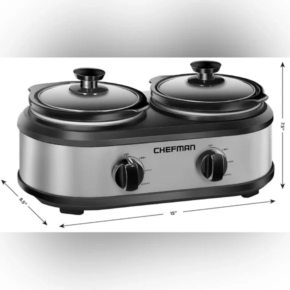 Chefman Double Round Crock Slow Cooker + Buffet Server 2.5 Quart Capacity - Picture 2 of 6